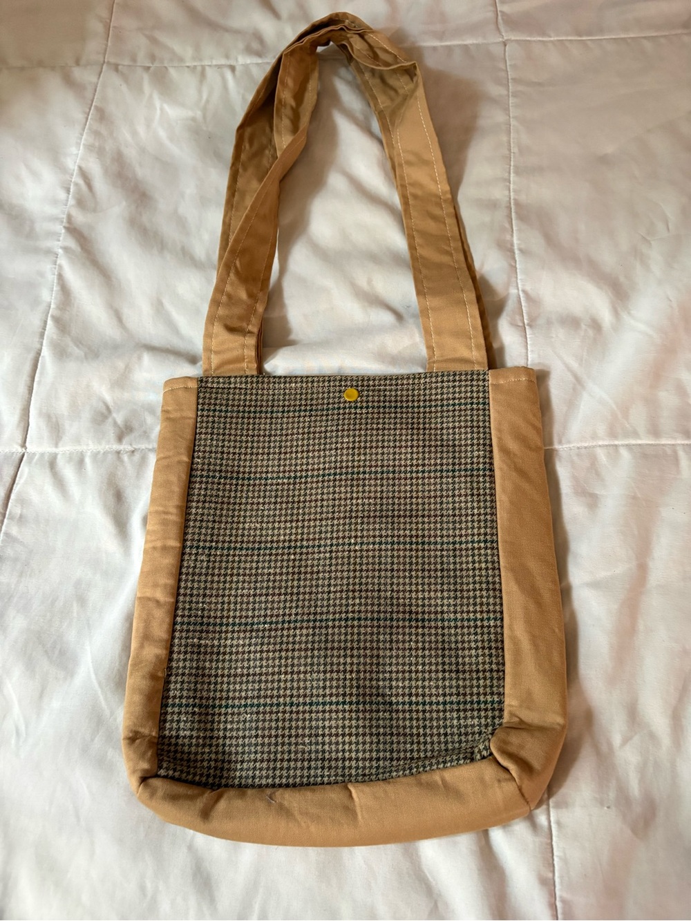 Houndstooth Panel Tan Shoulder Messenger Bag